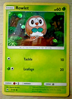 Pokemon TCG Rowlet 9/149 Sun & Moon Base Cosmos Holo Card - Image 1