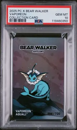 2025 Bear Walker x Pokemon Center Skateboard Card VAPOREON /720 PSA 10 - Image 1