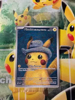 Pokemon Pikachu Grey Felt Hat Van Gogh Museum Promo Rare Limited Edition Card - Image 2