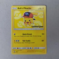 Ash’s Pikachu SM110 Sun & Moon Ultra Rare Black Star Promo Pokemon Card - Image 1