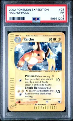 PSA 1 2002 Expedition Raichu Holo Foil + Base Set 1st Ed Zapdos Pokemon - Image 1
