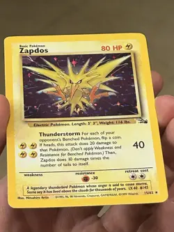 FOSSIL SET ZAPDOS 15/62 Holo Rare CARD 1999 WOTC Pokemon TCG Vintage LP - Image 3