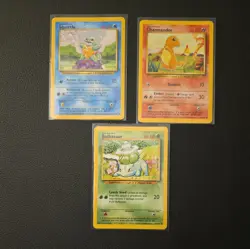Base Set Starters - Bulbasaur Charmander Squirtle Vintage 1999 Pokemon Cards - Image 1