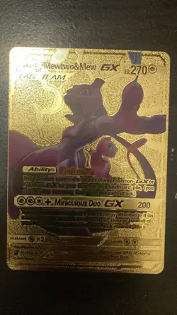 Gold - Mewtwo & Mew GX - Tag Team - Pokemon - Epoxy - Fan Art Card - Image 1
