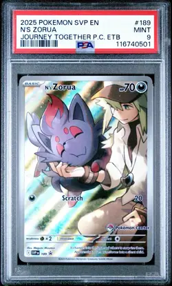 2025 POKEMON SVP EN-JOURNEY TOGETHER POKEMON CENTER ETB PROMO N'S ZORUA PSA 9 - Image 1
