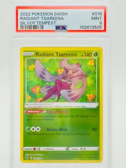 PSA 9 - 2022 POKEMON SWORD & SHIELD SILVER TEMPEST 016 RADIANT TSAREENA - Image 1