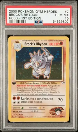 Brock's Rhydon Holo #2/132 - 2000 Pokemon Gym Heroes - 1st Edition - PSA 10 - Image 1