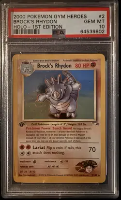 Brock's Rhydon Holo #2/132 - 2000 Pokemon Gym Heroes - 1st Edition - PSA 10 - Image 3