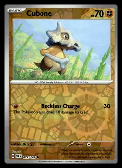 Cubone Reverse Holo Common 072/142 SV07: Stellar Crown Pokemon Card - Image 1