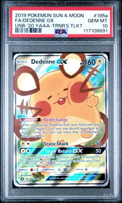 PSA 10 GEM MINT Pokemon Card Dedenne GX 195a/214 Sun Moon Trainers Toolkit - Image 1