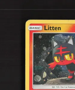 Litten 24/149 Sun & Moon Cosmos Holo Rare Holo Pokemon Card DMG - Image 3
