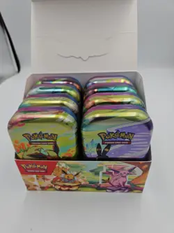 Pokemon Prismatic Evolutions Mini Tins And Display Box Set Of 8 NO CARDS - Image 1
