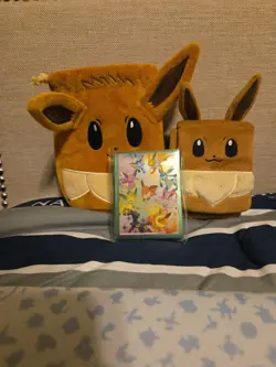 Eevee Plush Deck Box + Eevee Card Sleeves From Prismatic Evolutions SPC - Image 1