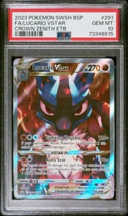 2023 POKEMON SWSH BLACK STAR PROMO #291 FA/LUCARIO VSTAR CROWN ZENITH ETB PSA 10 - Image 1