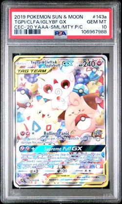 2019 POKEMON SUN & MOON COSMIC ECLIPSE TOGEPI & CLEFFA & IGGLYBUFF GX PSA 10 - Image 1