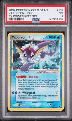 NEW CERT Pokemon Vaporeon Gold Star 102/108 Power Keepers PSA 7 - Crown Swirl! - Image 1