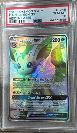 2019 POKEMON SUN & MOON HIDDEN FATES #SV46 FULL ART/LEAFEON GX PSA 10 - Image 1