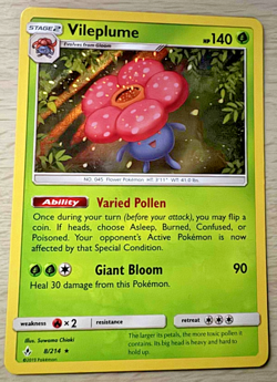 Pokemon TCG Vileplume 8/214 Sun & Moon Unbroken Bonds Holo Rare Card - Image 1