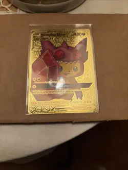 Pokemon Card Pikachu Mega Sableye Tag Cosplay Gold Metal Foil HP 480 Fan Art - Image 1