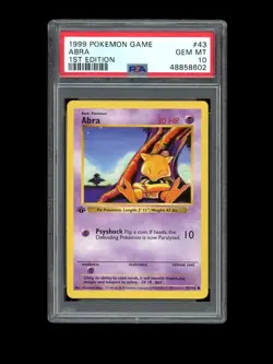 Pokemon PSA 10 GEM MINT Abra 1st Edition Base Set Shadowless 1999 Card 43/102 - Image 1