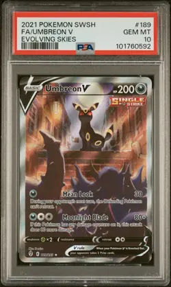 2021 POKEMON SWORD & SHIELD EVOLVING SKIES #189 FULL ART/UMBREON V PSA 10 - Image 1