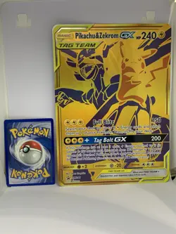 JUMBO Oversized Pikachu & Zekrom GX Tag Team Gold Promo SM248 Pokemon Texture NM - Image 1