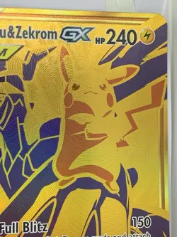 JUMBO Oversized Pikachu & Zekrom GX Tag Team Gold Promo SM248 Pokemon Texture NM - Image 4