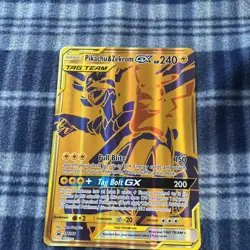 JUMBO Oversized Pikachu & Zekrom GX Tag Team Gold Promo SM248 Pokemon Texture NM - Image 1