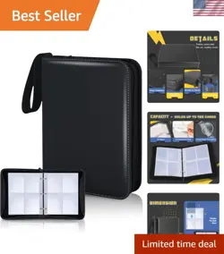 Durable 4 Pocket Trading Card Binder - 400 Cards Capacity, Modern Black Design - Image 1