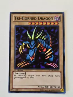 Tri-Horned Dragon LCYW-EN157 Super Rare 1st Edition Vintage Yugioh Card VLP - Image 1