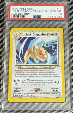 2002 Pokemon Neo Destiny # 14 Light Dragonite Holo PSA 10 Card LOW POP GEM MINT! - Image 1