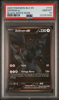 PSA 10 POKEMON BLK EN-BLACK BOLT BLACK WHITE RARE #172 ZEKROM EX 2025 - Image 1
