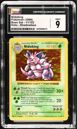 Pop 34 1999 Pokemon Base Set Shadowless 11/102 Nidoking Holo CGC 9 MINT - Image 1