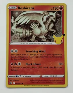 Pokemon TCG Celebrations Classic Collection Reshiram 002/025 Holo Rare Card NM - Image 1