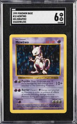 1999 POKEMON GAME SHADOWLESS #10 MEWTWO-HOLO SGC 6 - Image 1