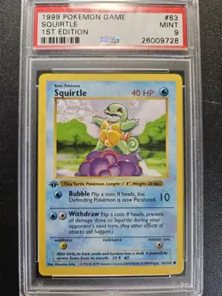Pokemon PSA 9 1st Edition Shadowless Base Set Squirtle (63/102) MINT - Image 1