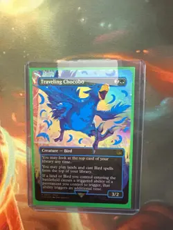 Traveling Chocobo, Mint Foil (Borderless / Neon Ink Blue) - MTG Final Fantasy - Image 1