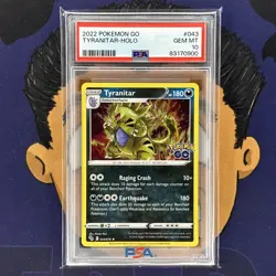 💎PSA 10 GEM MINT 2022 Pokemon Go TYRANITAR #043 Holo Rare Low Pop - Image 2
