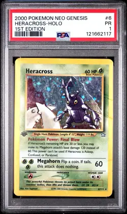 PSA 1 Heracross 1st Edition Holo #6 2000 Neo Genesis Pokemon WoTC PR - Image 1