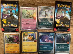 6 Pokemon Cards Pikachu, Gengar, Umbreon, Mimikyu, 2 Trick Or Treat Packs Lot - Image 1