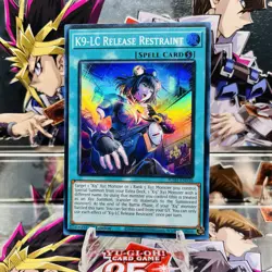 Yugioh K9-LC Release Restraint JUSH-EN038 Super Rare 1st Ed Near Mint - Image 1