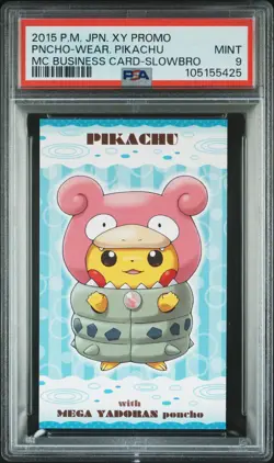 2015 Poncho-Wearing Pikachu Slowbro Pokemon MC Business Card Japanese PSA 9 - Image 1