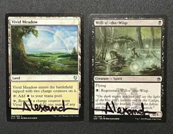 SIGNED Rob Alexander MTG Cards Vivid Meadow + Will O’ The Wisps NM Uncommons - Image 1