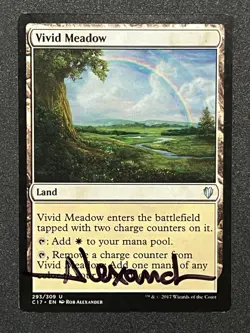 SIGNED Rob Alexander MTG Cards Vivid Meadow + Will O’ The Wisps NM Uncommons - Image 2