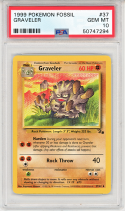 1999 Pokemon Fossil Graveler - PSA 10 - #37 Pokemon Trading Card Genuine - Image 1