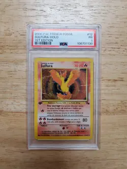 Pokemon PSA 1 Poor 1999 Moltres Sulfura French 1st Edition Fossil Holo Card - Image 1