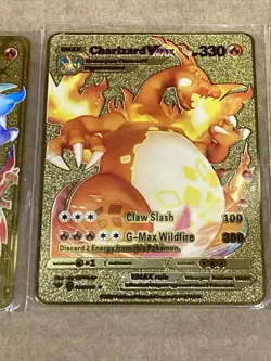 3-Pack CHARIZARD VMAX Gold Metal Card Collectible Gift Display Fan Art New - Image 3