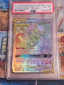 POKEMON UNIFIED MINDS MEWTWO & MEW GX #242 SECRET/HYPER RARE PSA 8 NM-MT #* - Image 1