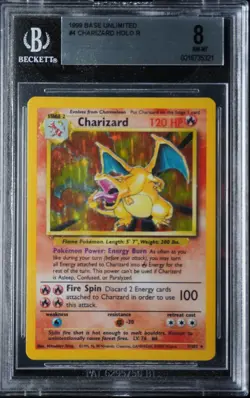 1999 POKEMON BASE SET UNLIMITED #4 CHARIZARD HOLO R BGS 8 - Image 1