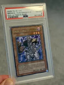 PSA 8 2005 YUGIOH EEN-EN021 BROWW, HUNTSMAN OF DARK WORLD ULTIMATE NM/MINT Euro - Image 1